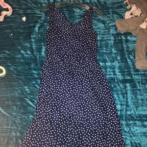 High-low navy polka-dot dress